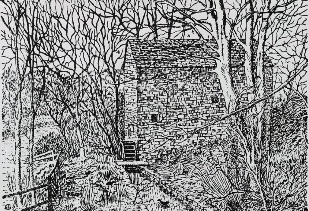 Ink Print of Artists drawing of Kinnel Mill